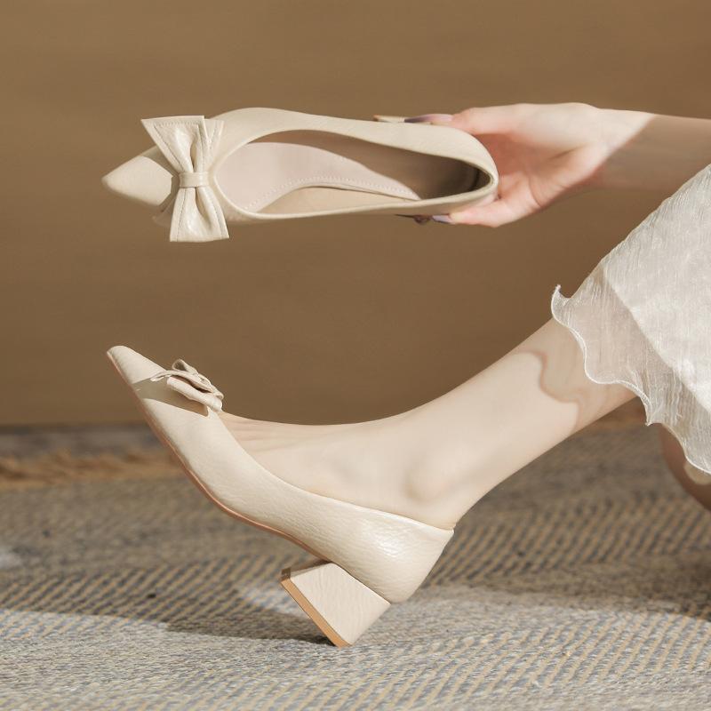 

-A classic comfortable thick heel high heel pointed women s single shoes are not tired of versatile and simple 39 [Standard code] абрикосовий