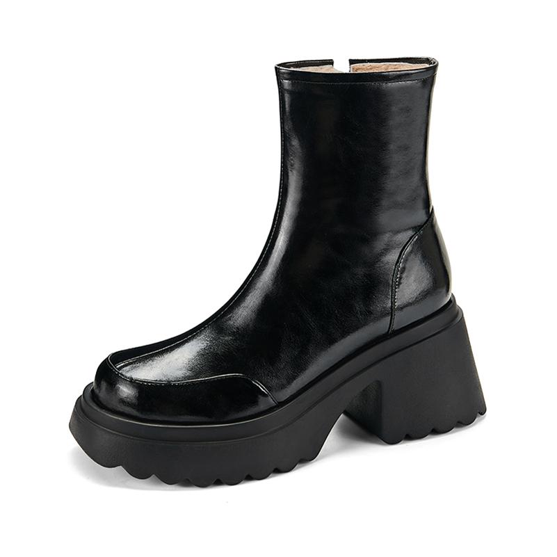

Meotina Жіночі ботильйони з натуральної шкіри з круглим носком Платформа на товстих високих підборах Вовняні короткі черевики на блискавці Жіноче модне взуття зима 40 39 чорний