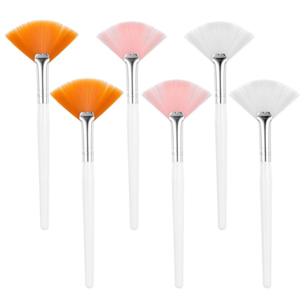 6 Pcs Fan Brushes for Facial, Slim Soft Facial Fan Brush Soft Makeup Brushes Face Mask Applicator for Glycolic Peel Masques Women Mud Clay Mask