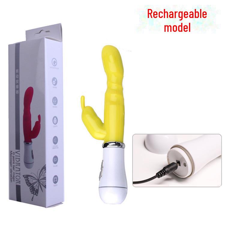 Vibrator reîncărcabil cu șoc dublu pentru punctul G, tip iepure, pentru cupluri - Dispozitiv de masaj cu vibrații intense