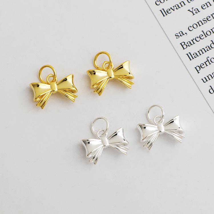 

S925 Sterling Silver Bow Pendant with Beaded Crystal Pearl for DIY Bracelet or Necklace. S925 Pure Silver