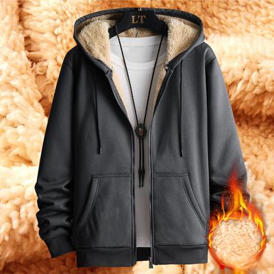 Winter Men's Jacket Warm Lamb Fleece Sweater Youth Plus Velvet Thick Coat Casual Hooded Jacket Cardigan