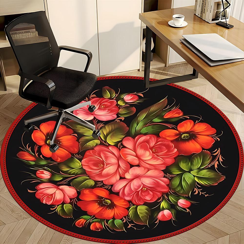 1pc Floral Pattern Chair Carpet for Office, Round Non Slip Durable Large Size Office Carpet, Suitable for Office