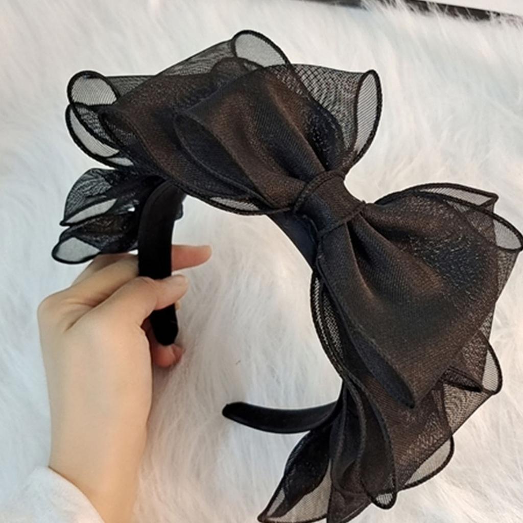 2PCS Black Mesh Bow Headband Fashionable Comfortable Princess Bow Headband for Women Bow Hairband Hair Accessories