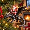 Christmas Tree Hanging Ornament Santa Claus Dragon Rider Ornament, 2D Acrylic Red Resin Pendant with Flying Decorations for Home Parties Decor Unique
