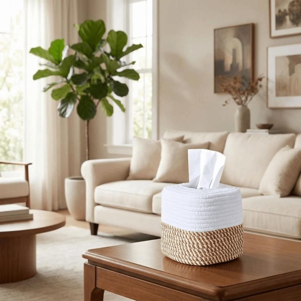 Hand-woven Minimalist Tissue Box Rustic Napkin Storage Box Storage Rack Woven Tissue Box  Vanity
