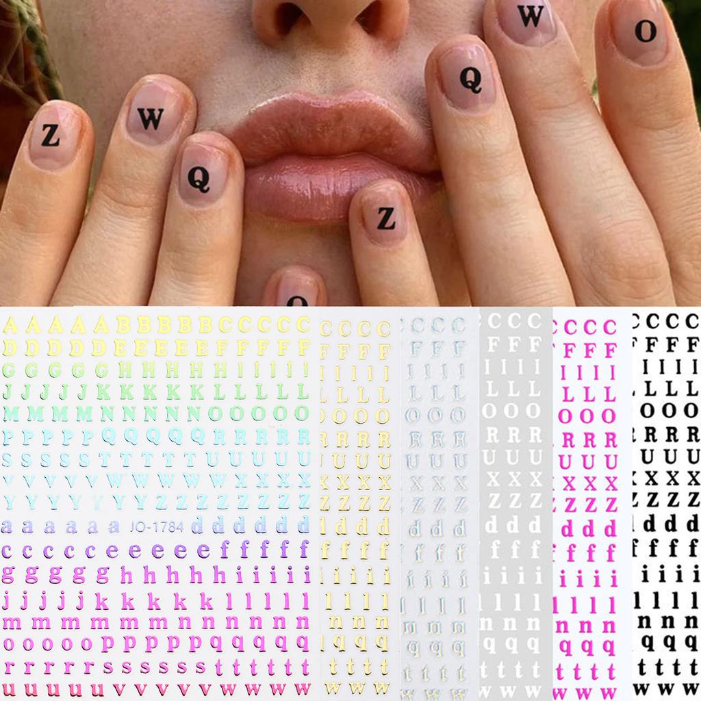 6 Sheets Glitter Alphabet Stickers Letter Nail Art Stickers Decals Of Alphabet Small Letter Stickers Waterproof