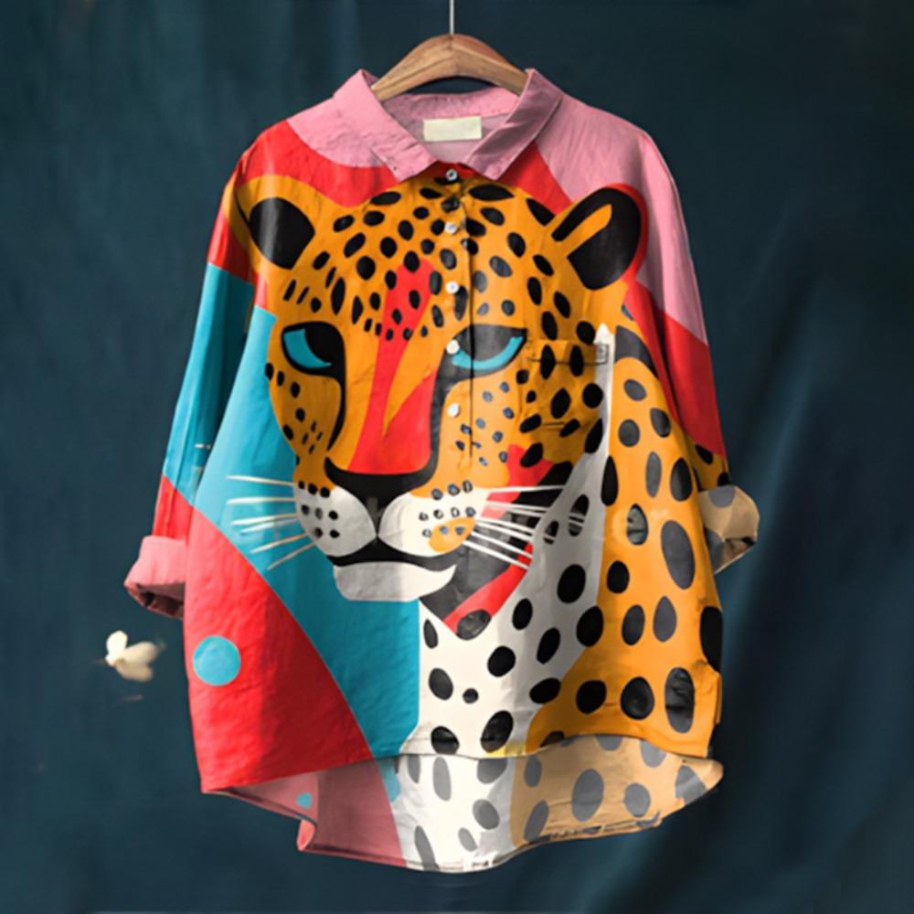 Damen Hemd mit Kragen, halber Knopfleiste, lockerem Schnitt, lässig, langen Ärmeln, aus Polyester