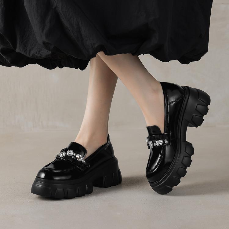 Handmade women's shoes leather high-heeled loafers platform-soled foreign style versatile Japanese round head heightening single shoes women's new m