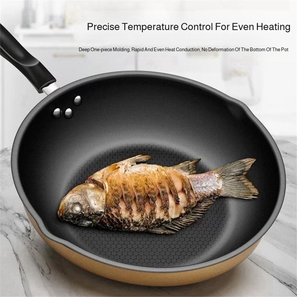 [Non-Stick Frying Pan]Honeycomb Pattern Nonstick Wok - Multi-Functional Fry Pan for All Stoves,Scratch- Coating