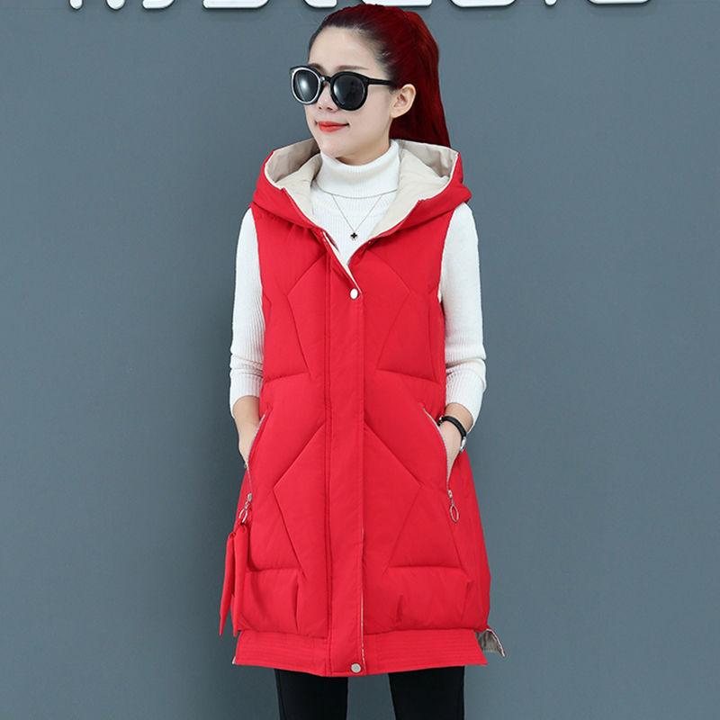 Waistcoat Cotton Vest Women Sleeveless Winter Autumn Female Hooded Warm Long Vest Solid Coat Female