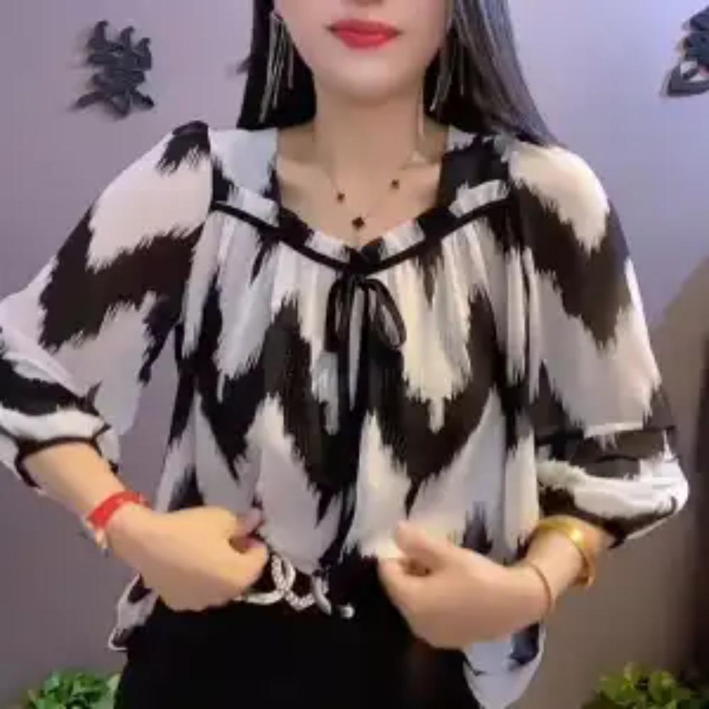 

Повседневная блузка в полоску, пэчворк с принтом, весна-лето, рукав три четверти, женская одежда, модная сборка, кулиска, рубашка с бантом L бежевый