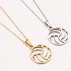 European-American Sports Series Volleyball Necklace: Stainless Steel Hollow Round Pendant Clavicle Chain