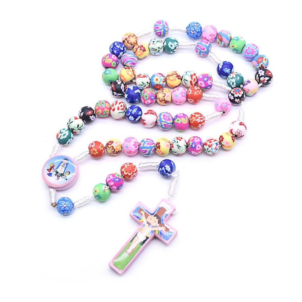1PC Colorful Ceramic Bead Bracelet - Cartoon Cartoon Cross Bracelet Catholic Holy Christ Cross Prayer Bead