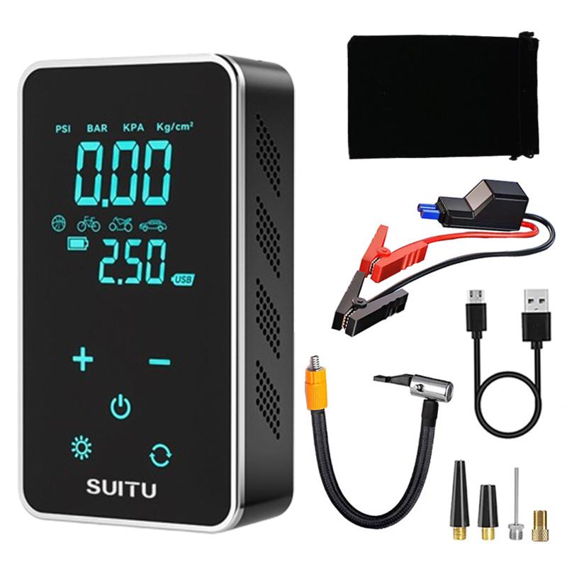 Car Jump Starter with Air Compressor 4 in 1 Portable Flashlight Starting Device Power Bank Battery Automotive Booster start 4 In 1 Pump