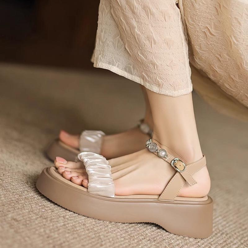 

Pearl word with sandals women s new outer wear with skirt platform sandals 35 бежевий