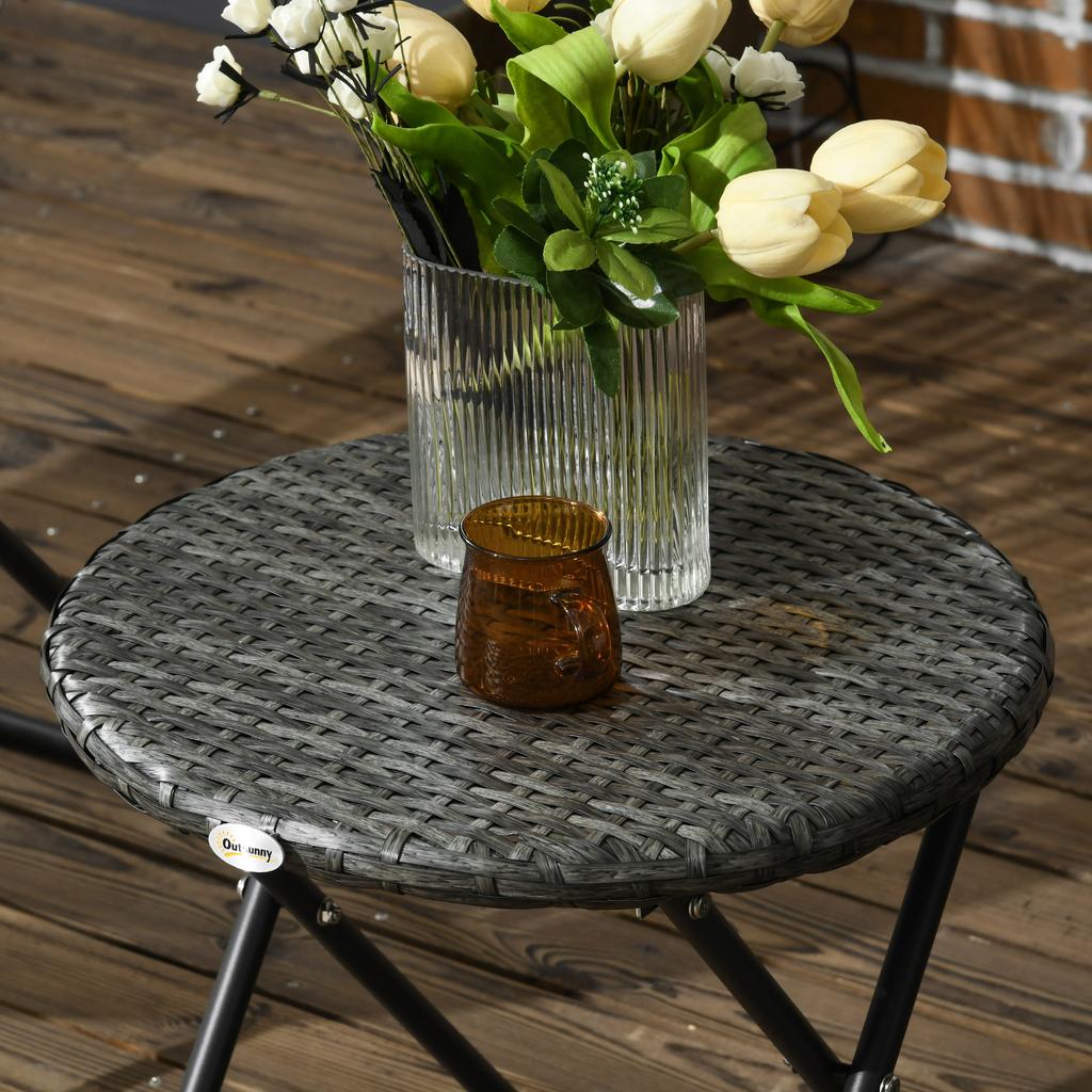 Garden Furniture Set, 3-Piece, Rattan Look, 2 Chairs, 1 Table, Foldable, Grey