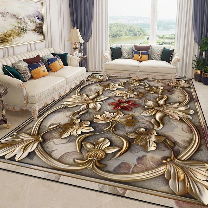 3D Nádherný květinový koberec pro obývací pokoj Luxusní bytová ložnice Dekorace Velkoplošné měkké koberce Protiskluzové rohožky do šatny Pratelné