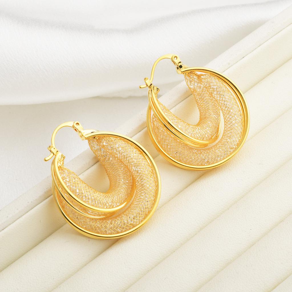 2026 European Elegant Mesh Crystal Hoop Earrings - Luxury Sparkling U-Shaped Ear Buckles for Women Niche Design Jewelry
