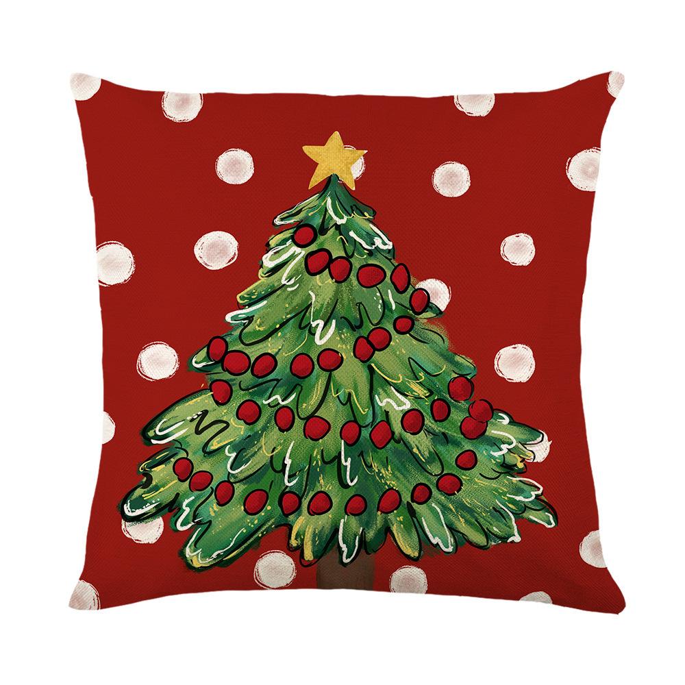 Christmas Pillow Cover Linen Hand-painted Home Santa Claus Elk Pillow Cover Sofa Cushion Cover