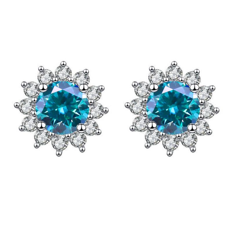 925 Sterling Silver D Color Moissanite Sunflower Stud Earrings - Student Gift