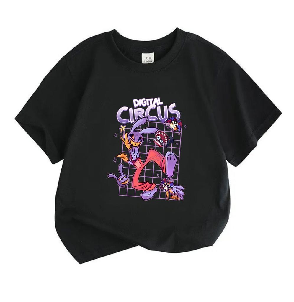 Kinder Jungen Mädchen 100% Baumwolle Kurzarm Rundhals T-Shirt, Lustiger Digitaler Zirkus Cartoon Druck Lässige Bequeme T-Shirts für Kinder Tägliches Tragen