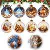 LED Lighted Christmas Pendants 3D Acrylic Faux Crystal Ball Ornament, Reindeer Sleigh Unique Holiday Gift Souvenirs Snow Scene Hanging Decor for Tree,
