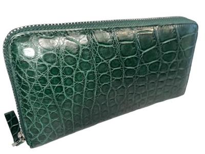 GUODI Genuine Crocodile Leather Long Wallet with Zip-Around Design, TK-RPN10LW5 (Cyprus Green), Unisex, for Men and Women