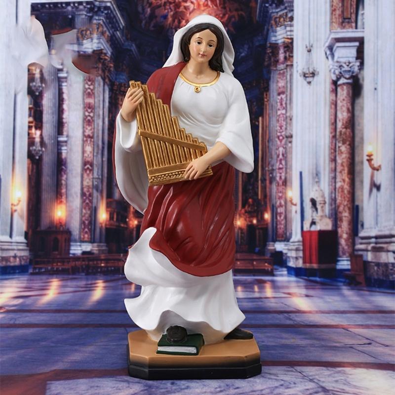 Sacred Harp Player Sculpture Resin Musician Statue Durable Art Spiritual Room Decoration Art Figurine