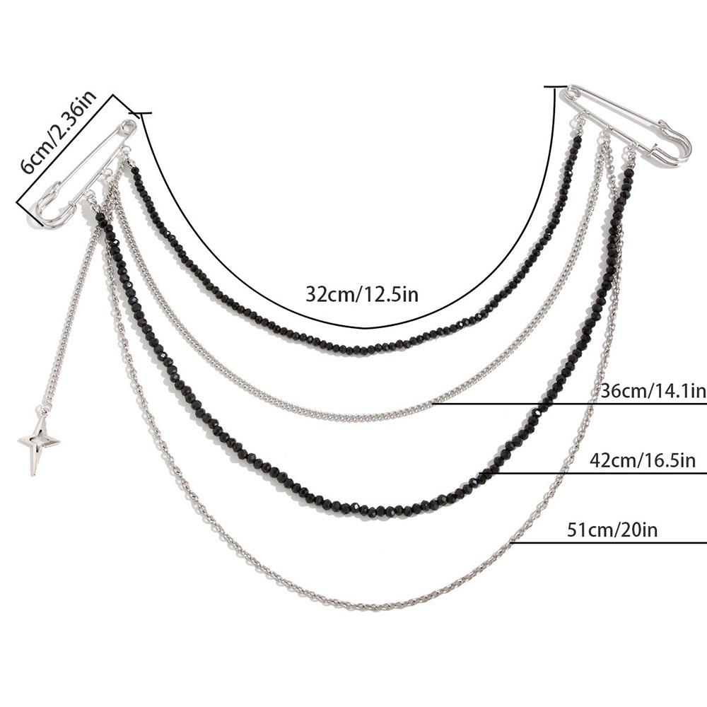 Korean Style Punk Hip-hop Star Black Imitation Crystal Beads Chain For Women Multi-layer Tassel Pin Brooches Jewelry Accessories
