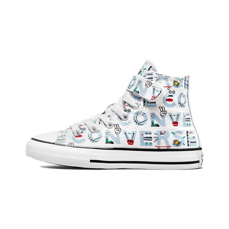 Converse Chuck Taylor All Star Easy-On Personalized Letter Print High Top Kids Canvas Shoes Kids Sneakers White Blue 372940C