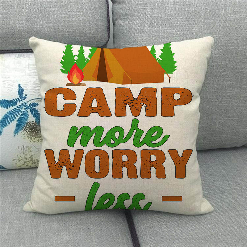 Happy Camper'S Lettered Design Pattern Digital Printing Short Plush Pillow Covers For Car Sofa Office Cushion Cover Home Goods