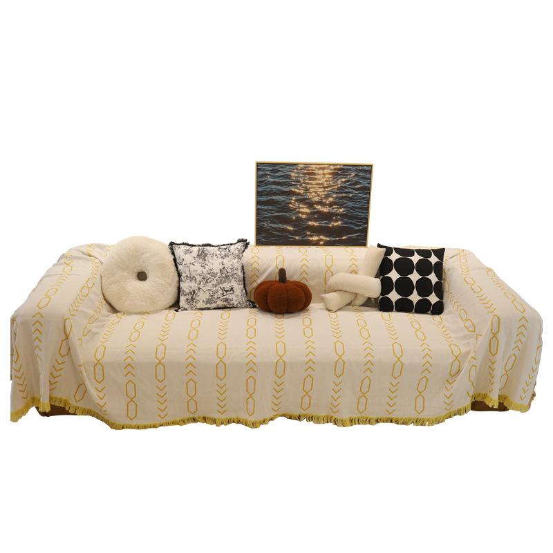Nordic Instagram Style Sofa Cover Cloth Full Covered Four Seasons Universal Double Sofa Cover Double-Sided Available Cotton Thread Sofa Towel
