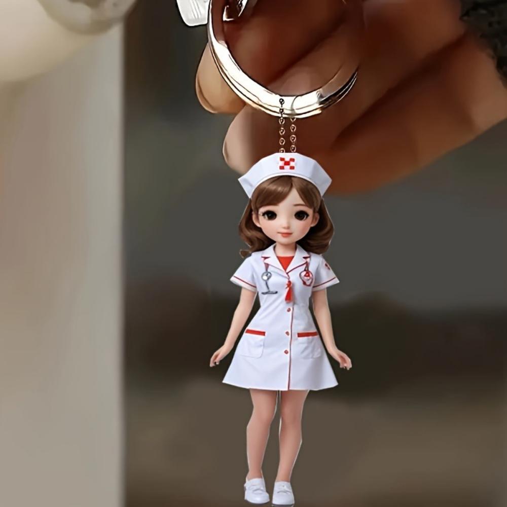 Elegant and Beautiful Acrylic Nurse Keychain - Medical Uniform Nurse Theme Keyring for Nurses Day Pendant Gift Souvenirs for Friends