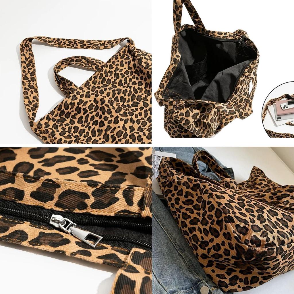 2025 Women's Leopard Print Canvas Tote Bag with Large Capacity – Shoulder & Handbag Trend