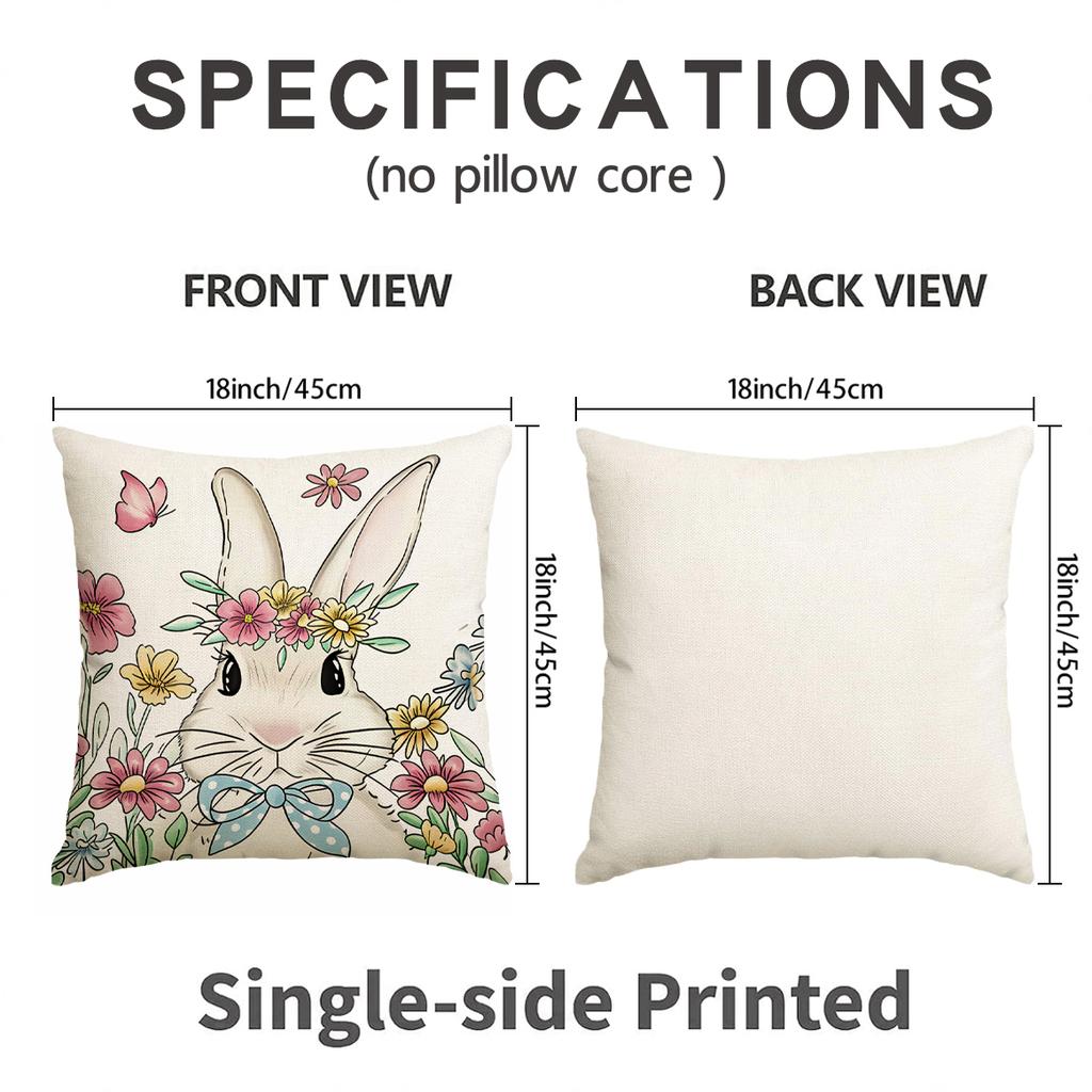 4Pcs Spring Easter Happy Pillowcase, Cute Rabbit, Plant Flowers, Easter Egg Print Home Decoration Farmhouse Sofa Cushion Cover