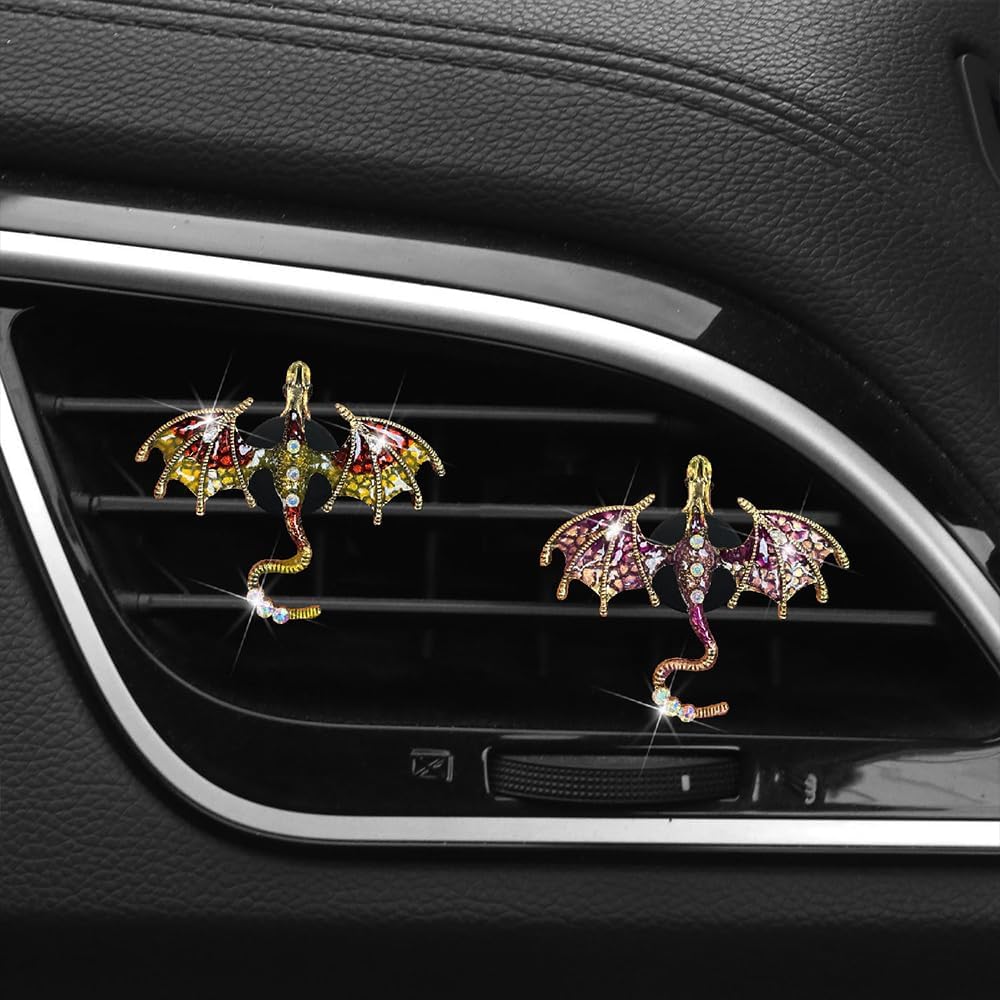 4Pcs Bling Dragon Air Vent Clips Car Air Freshener Car Accessories Enamel Fire Dragon Wyvern Vent Clips Refillable Auto Essential Oil Outlet Gothic