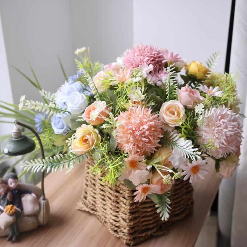 1 Stück Kunstblume Hochzeit Zuhause Schlafzimmer Dekoration Brautstrauß Hortensien Vase für Außen