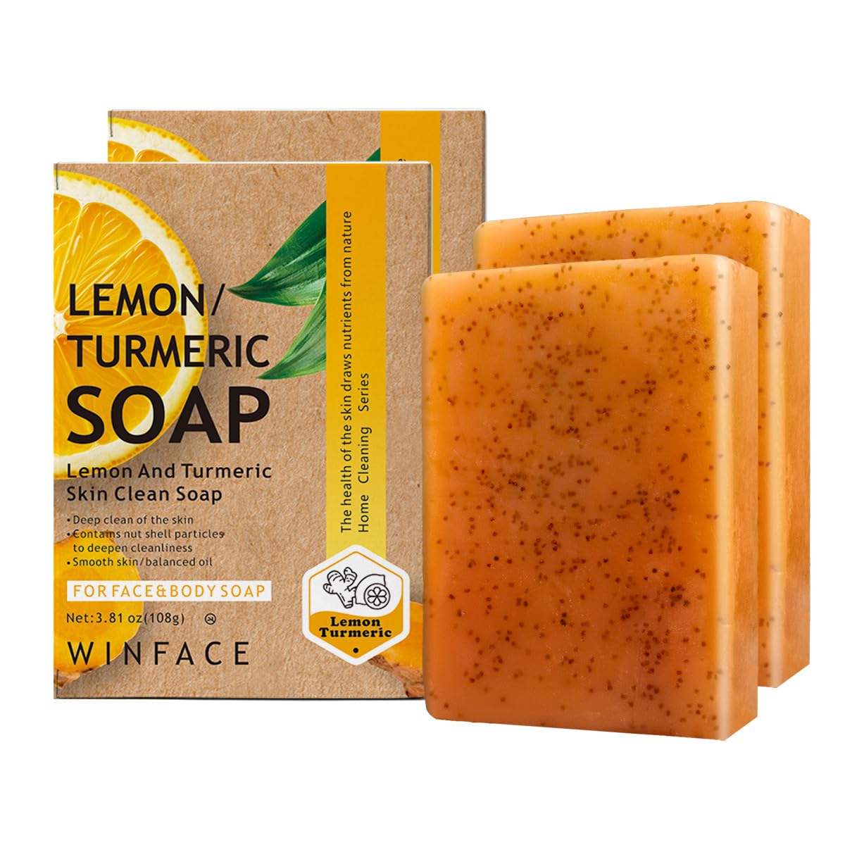 

Lemon Soap, Kojic Acid Turmeric Soap, Multiple Plant Extracts Added to Skin Care, Body Cleaning, Bathing, Hand Cleaning, Hand Soap - 108g x 2-Pack