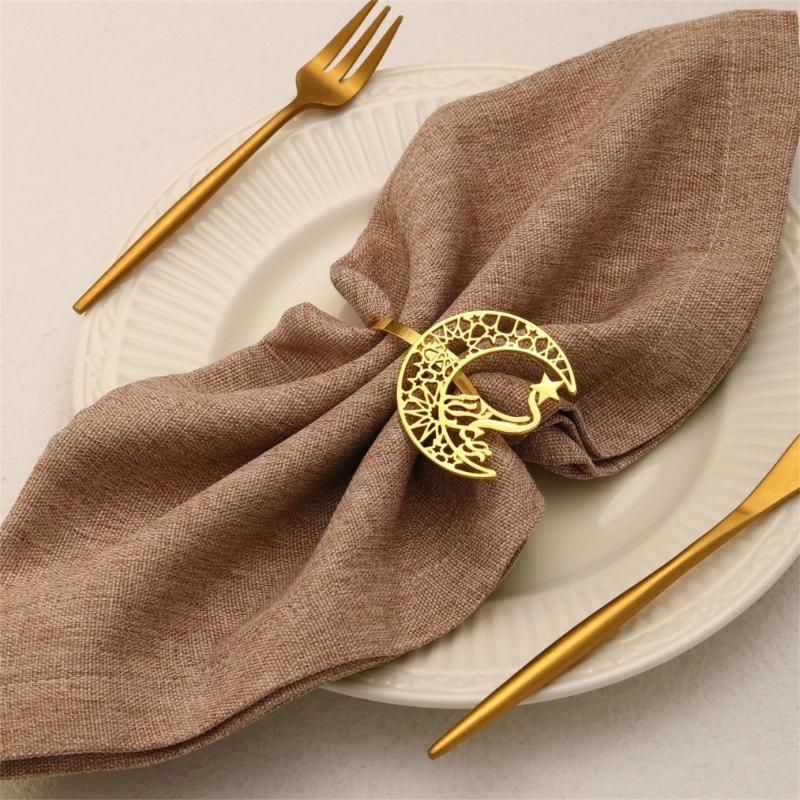 Pack of 2 Napkin Rings Christmas Moon and Star Napkins Holder Metallic Napkin Buckle Sophisticated Plating Accessories