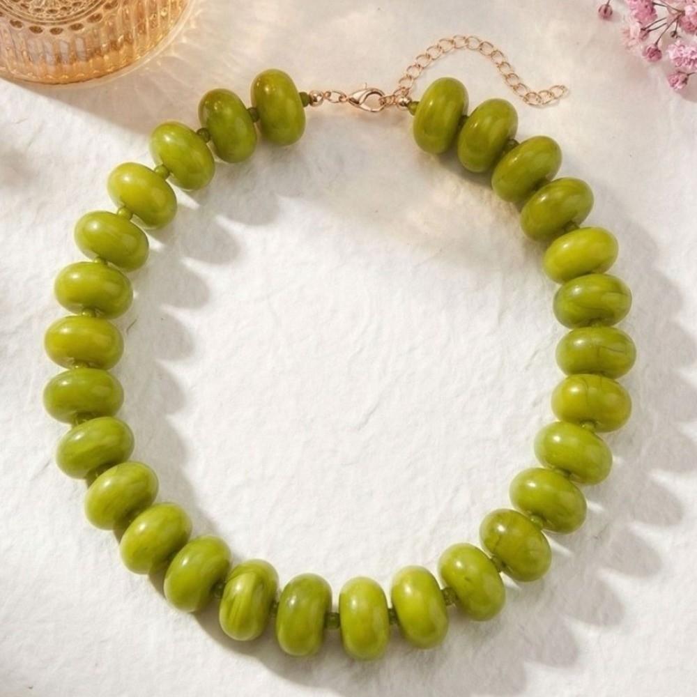 Vintage Bunte Perlenkette Harz Klobiger Acryl-Choker Bohemia Dopamin Statement Schlüsselbein-Kette Damen