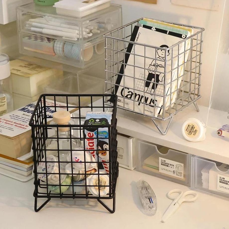1 Pcs Iron Four Legged Storage Basket Miscellaneous Storage Box Book Tape Snacks Desktop Storage Basket