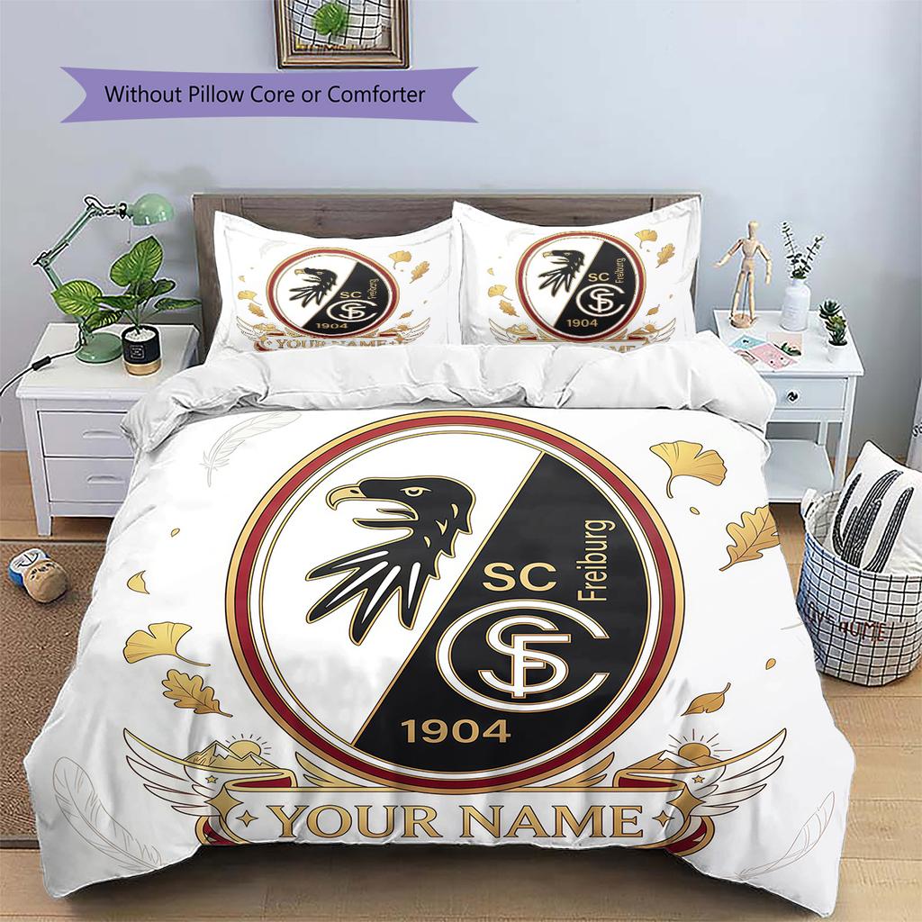 Custom Name SC Freiburg Pattern Bedding Quilt Set  Home Decoration  Gift (1 * duvet cover + 2 * pillowcase  without core)