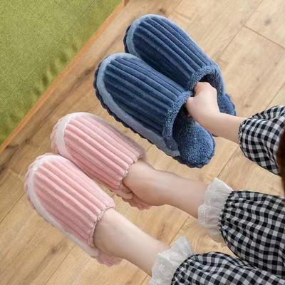 New Home Cotton Slippers Corduroy Splicing Simple Couple Home Shoes Men's Slippers Wholesale