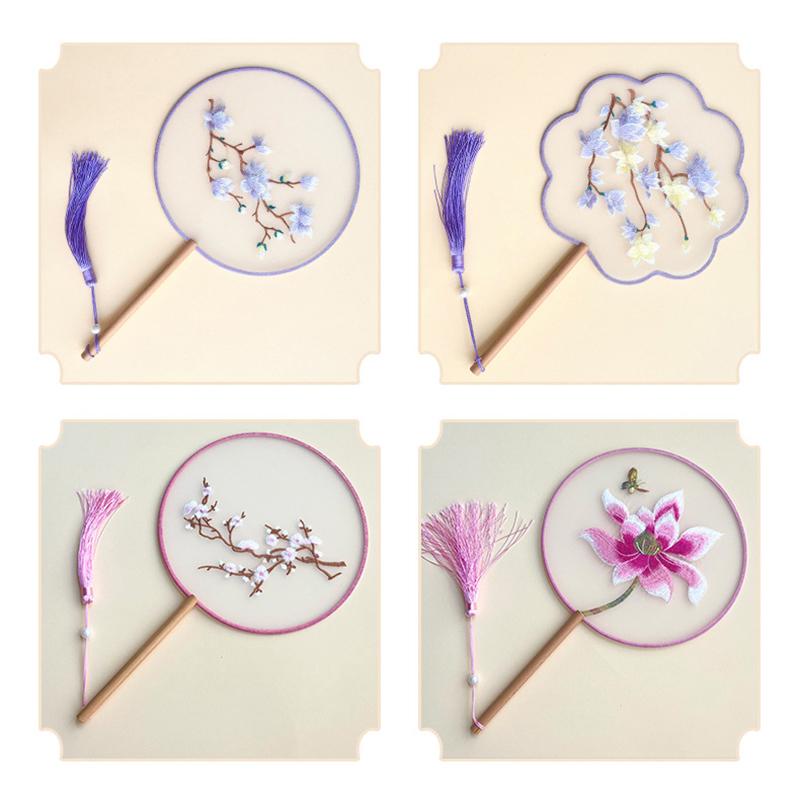 Chinese Ancient Style Round Fan Silk Embroidered Cheongsam Fan Dance Performance Photography Props Home Decor