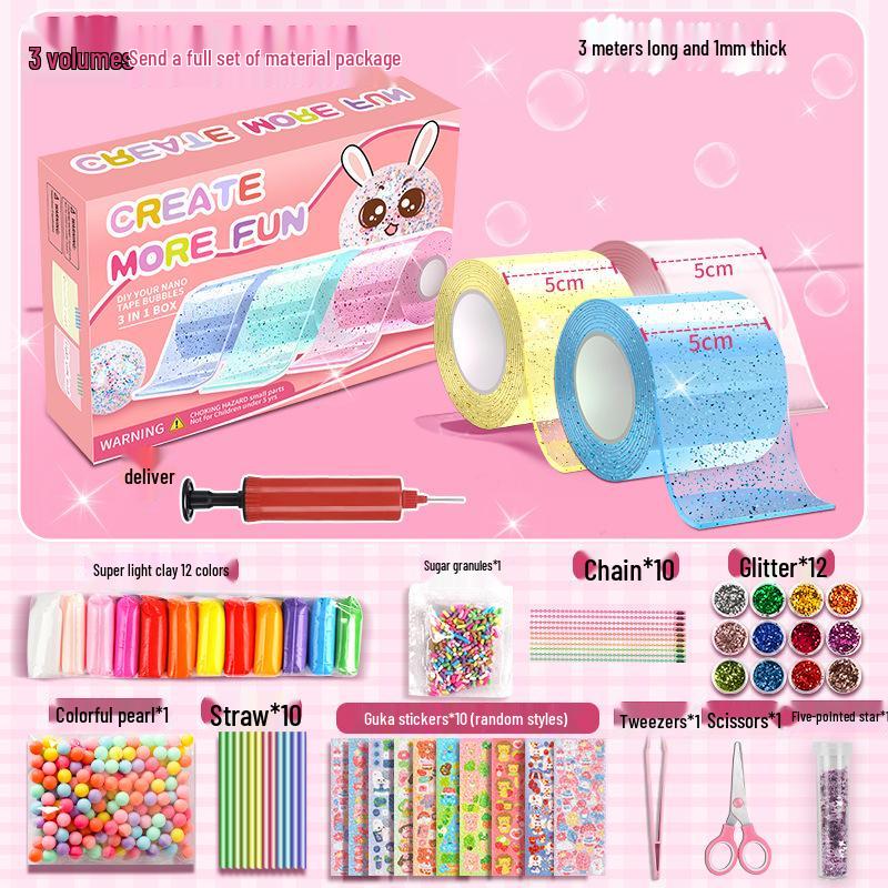 Nano Gel Squishy Toy Craft Kit - Double-Sided Tape & High Viscosity Bubble Blowing Set