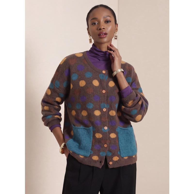TIFICY Maglioni da Donna Moda Casual Autunno Inverno Stampa a Pois Manica Lunga Girocollo