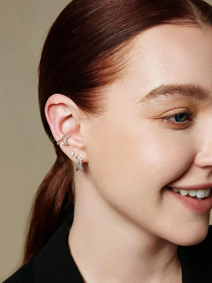 Sparkle Double 925 Silver Hoop Earrings E056-05H.