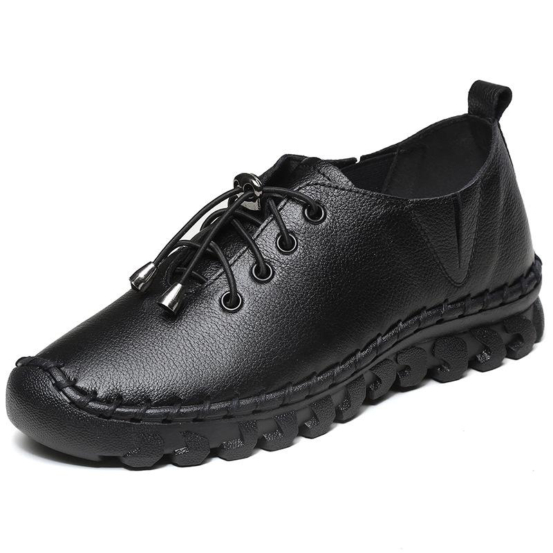 Handmade Genuine Leather Women Shoes Casual Sneakers Hollow Out Flats Ladies Lacing Loafers Breathable Vulcanized Shoe