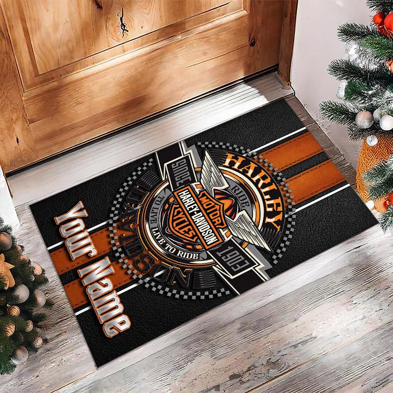 Tappeto in Velluto Cristallo Harley-Davidson, Tappetino Antiscivolo Personalizzato con Testo Nome per Arredamento Casa Regalo
